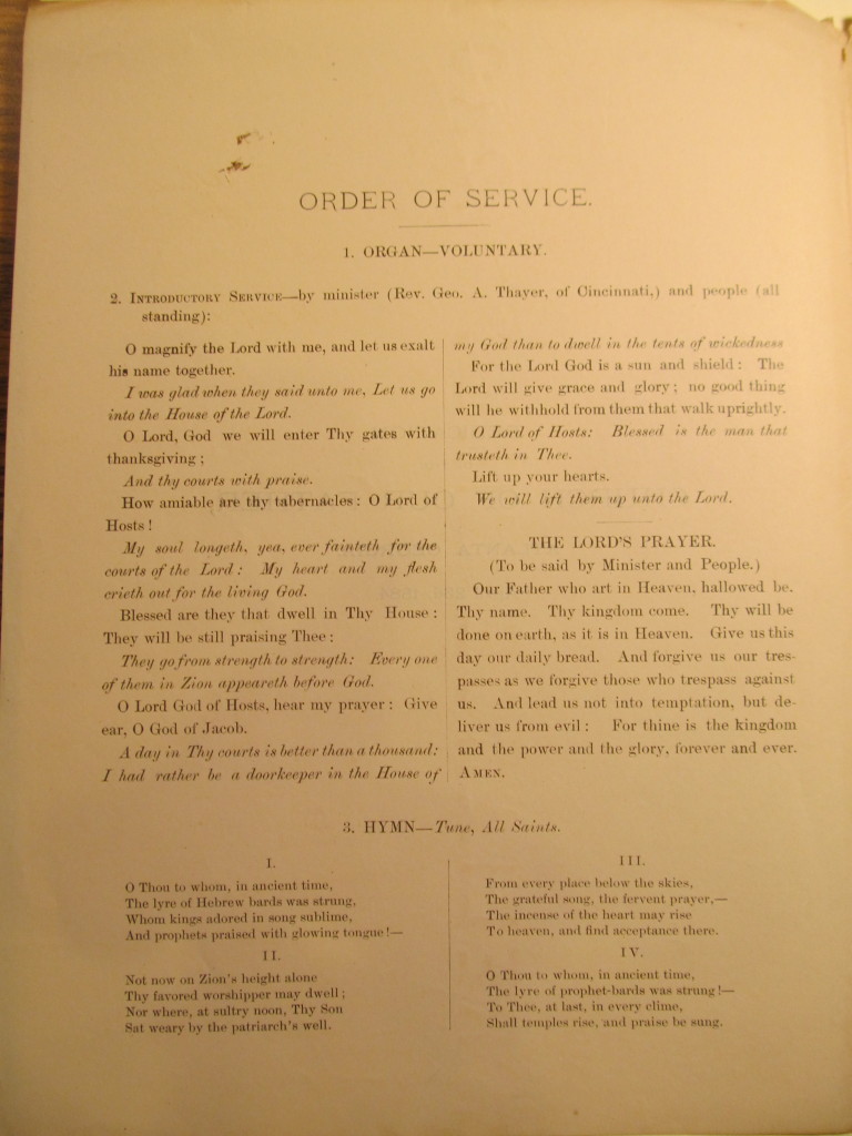 Order of Service for the dedication of the Church of our Father (Page 2)