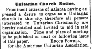 1881.01.12 Notice - Early Notice of Upcoming Unitarian Services in Atlanta